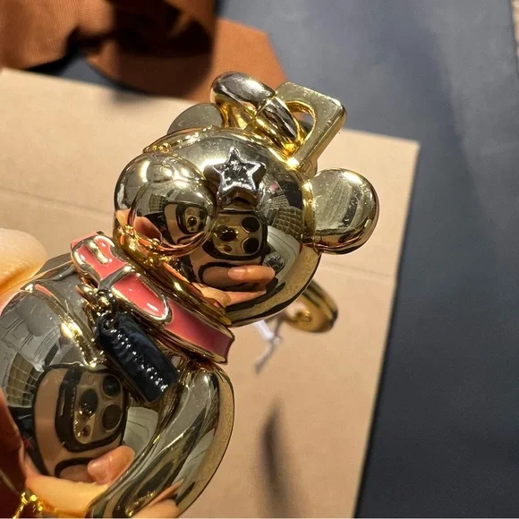 NWT Coach Gold 3D Bear Bag Charm Keychain Pink Collar Star Eye Gift Set F87166 - Picture 3 of 5
